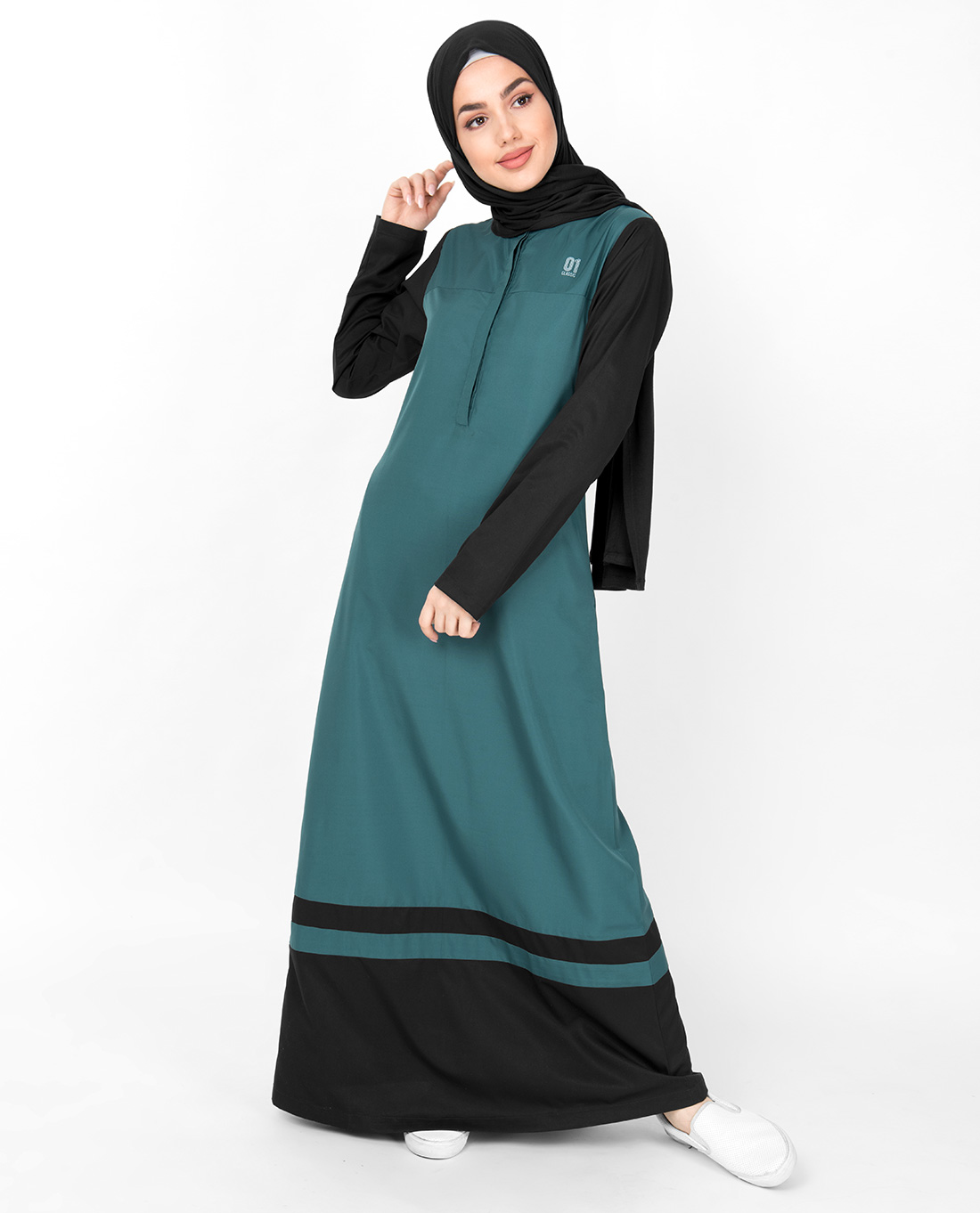 Tapestry Green Colour Blocking Jilbab – HOURI