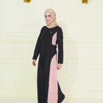 Black and Cherry Pink Contrast Panel Jilbab